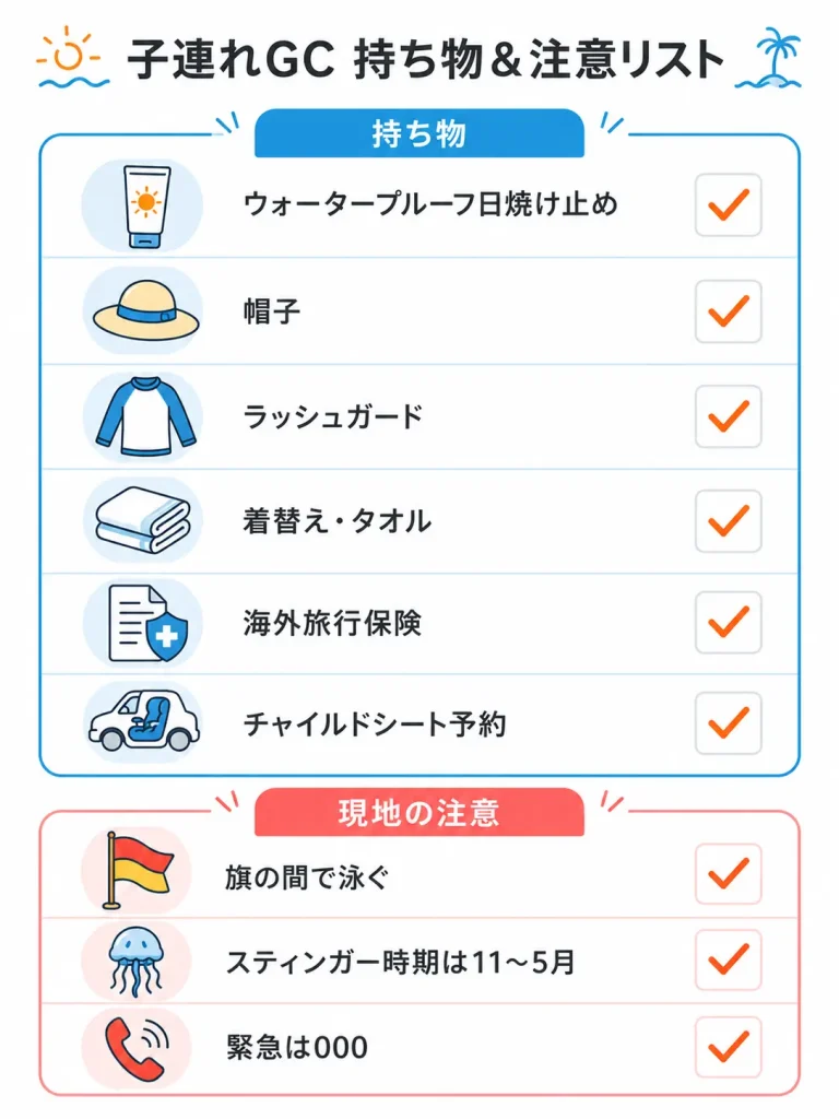 ゴールドコースト子連れ旅行の持ち物チェックリスト