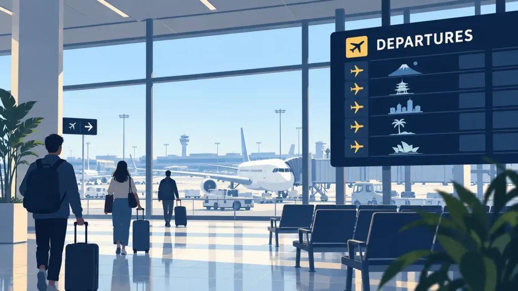 日本の空港からゴールドコーストへ出発
